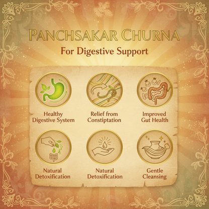 "Panchsakar Churna for digestive support" make image in 800x800px showing benefits